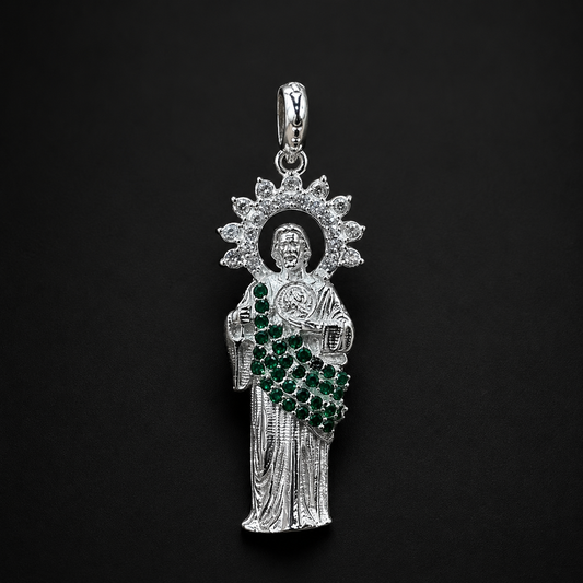 St. Jude Green Zircoin Pendant 925 Sterling Silver
