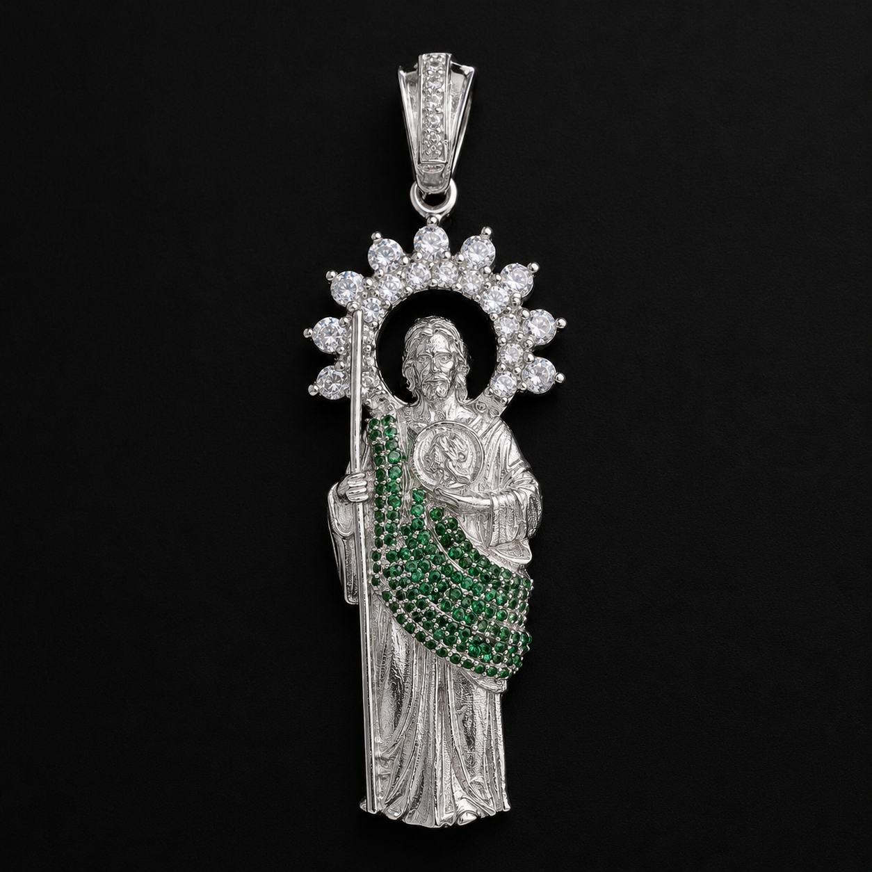 Dije San Judas CZ Verde Plata 925