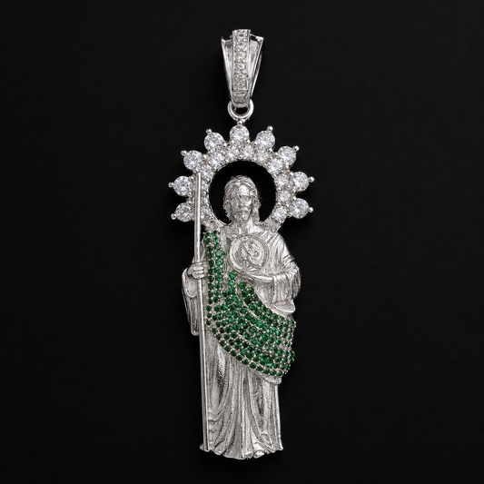 St. Jude Thaddeus CZ Green Silver 925 Pendant