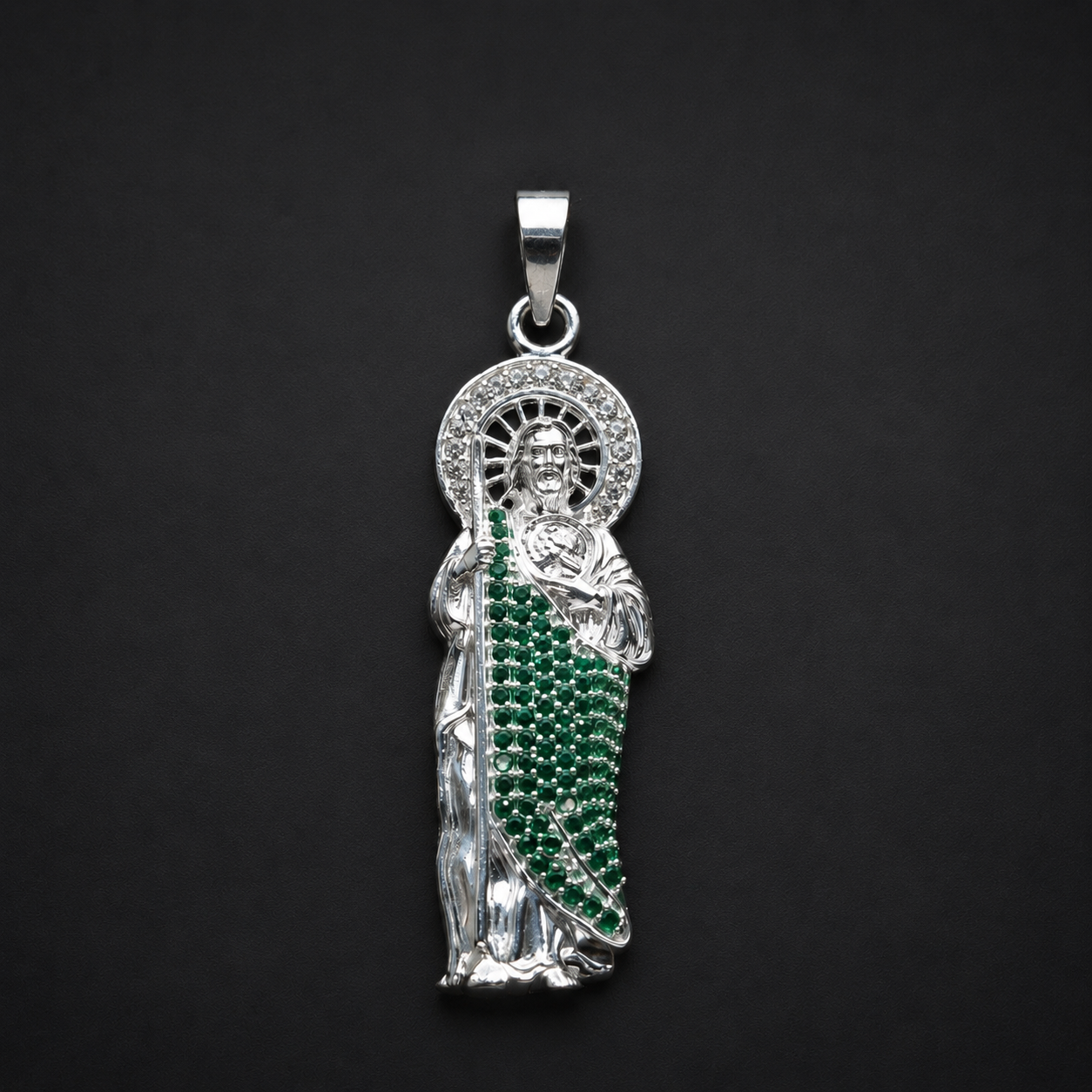 Dije San Judas CZ Verde Plata 925