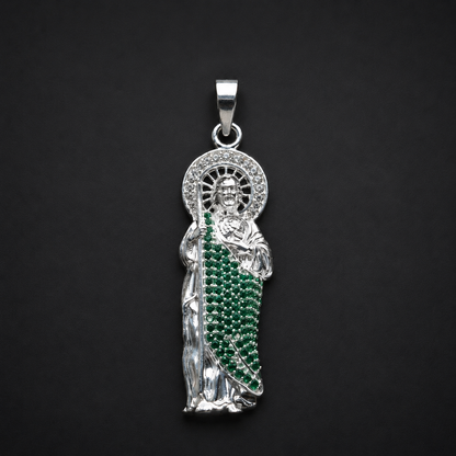 Dije San Judas CZ Verde Plata 925