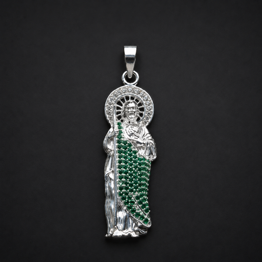 St Jude Green Zircoin Pendant 925 Sterling Silver 