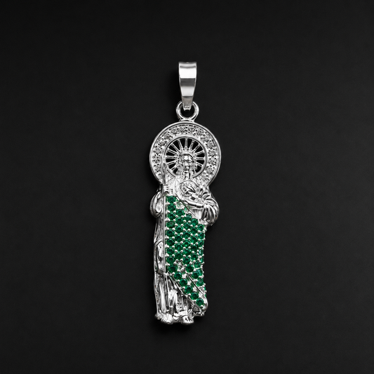 St Jude Green Zircoin Pendant 925 Sterling Silver