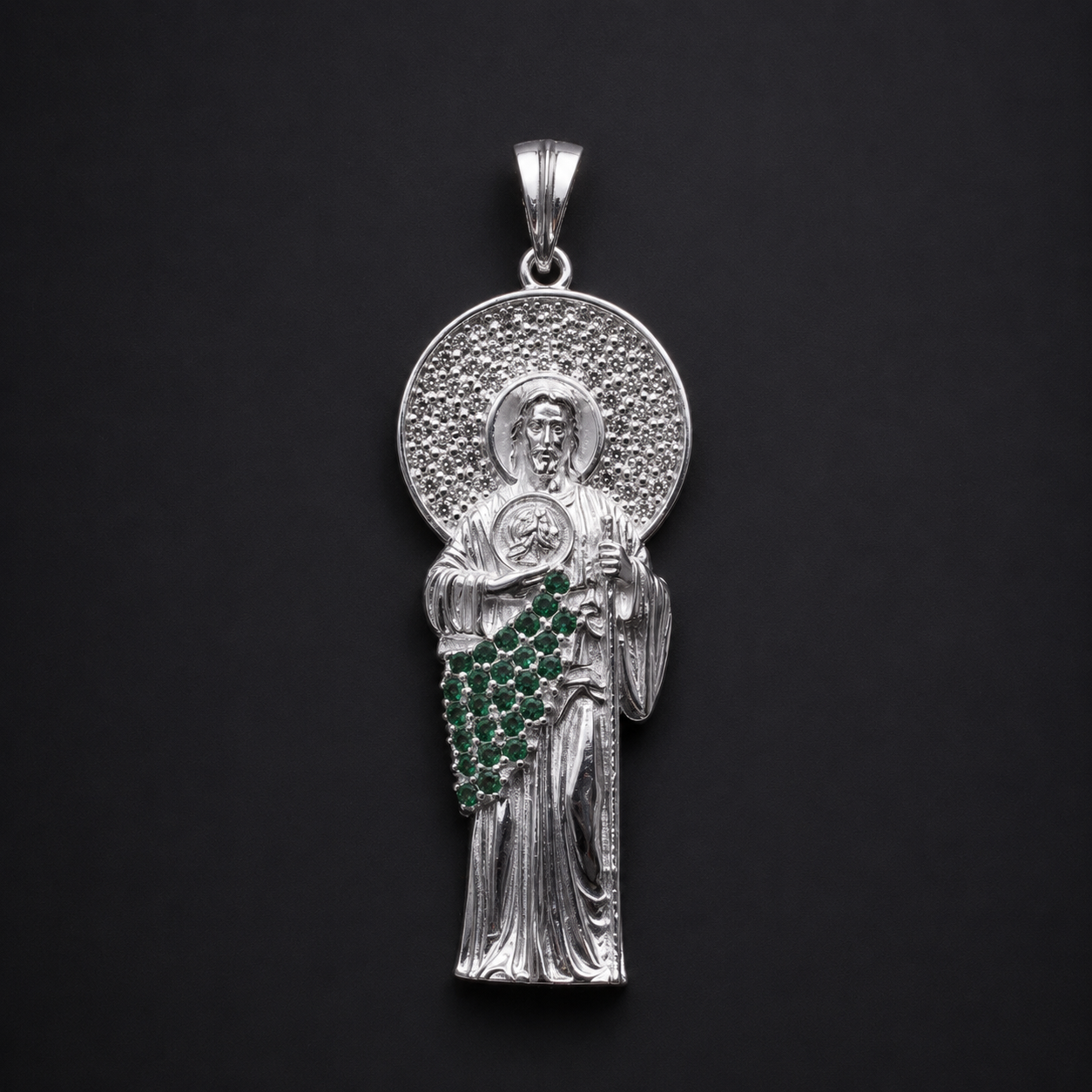 Dije San Judas CZ Verde Plata 925