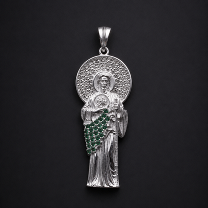 Dije San Judas CZ Verde Plata 925
