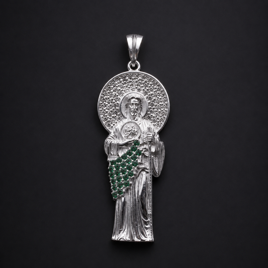 St Jude Silver Green Zircoin Pendant 925 Sterling Silver