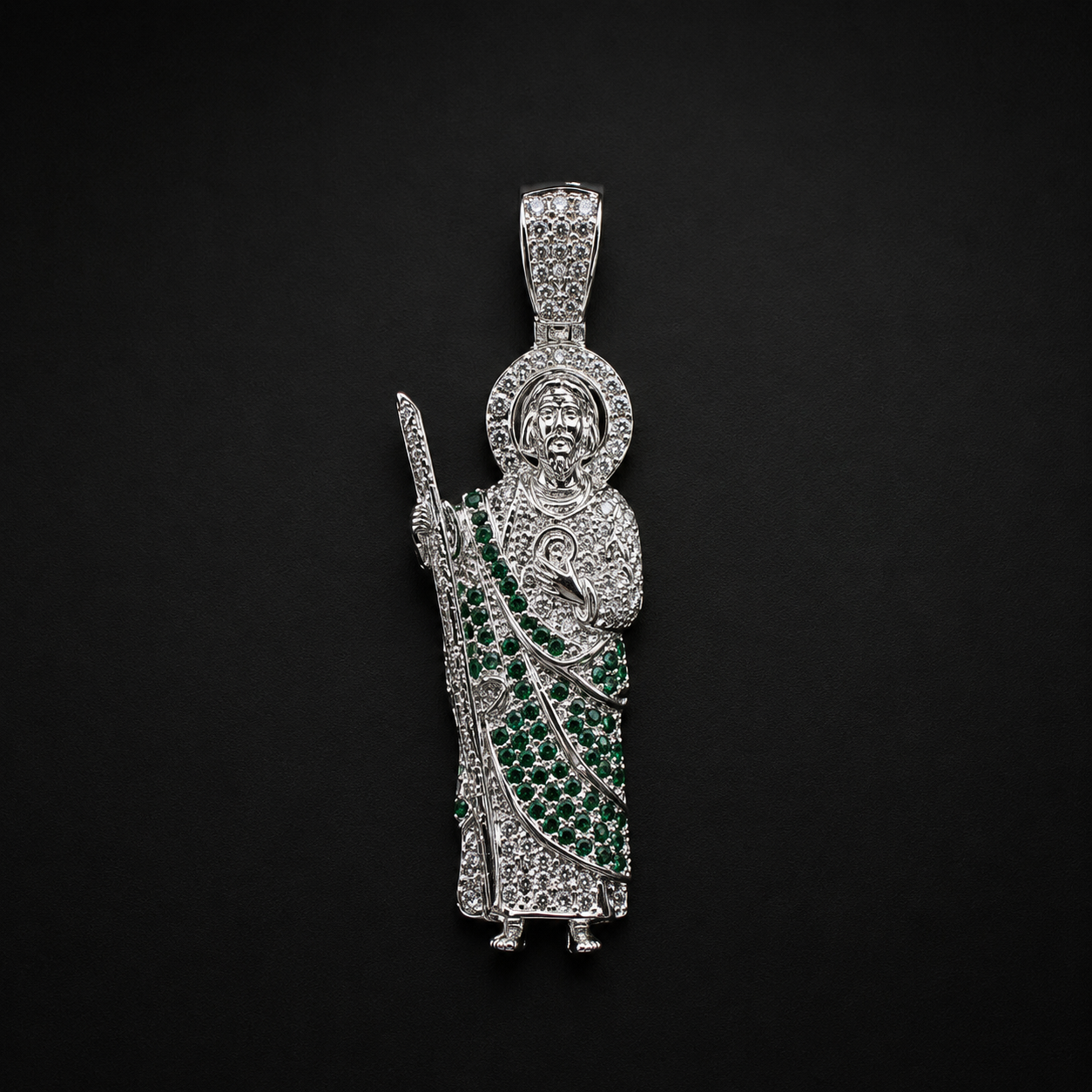 Dije San Judas CZ Verde Plata 925