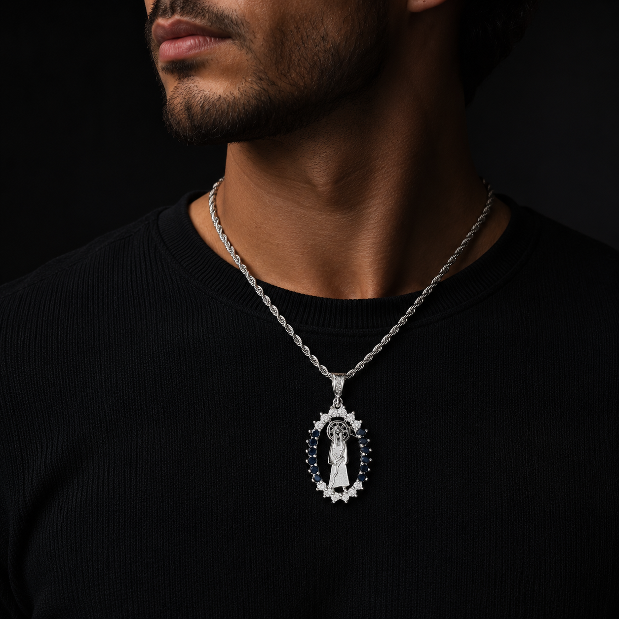 Dije Santa Muerte CZ Negro Plata 925