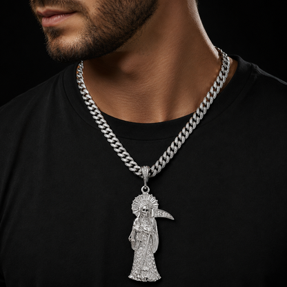 Dije Santa Muerte CZ Negro Plata 925