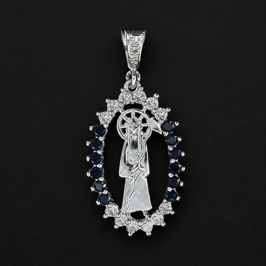 Santa Muerte Pendant Black CZ 925 Silver