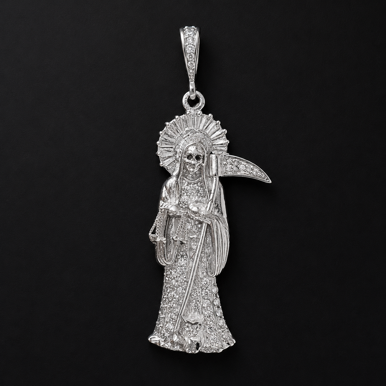 Dije Santa Muerte CZ Negro Plata 925