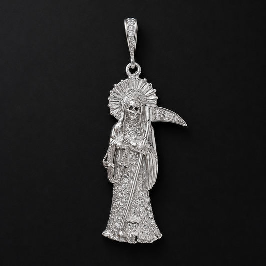 Santa Muerte Pendant Black CZ 925 Silver