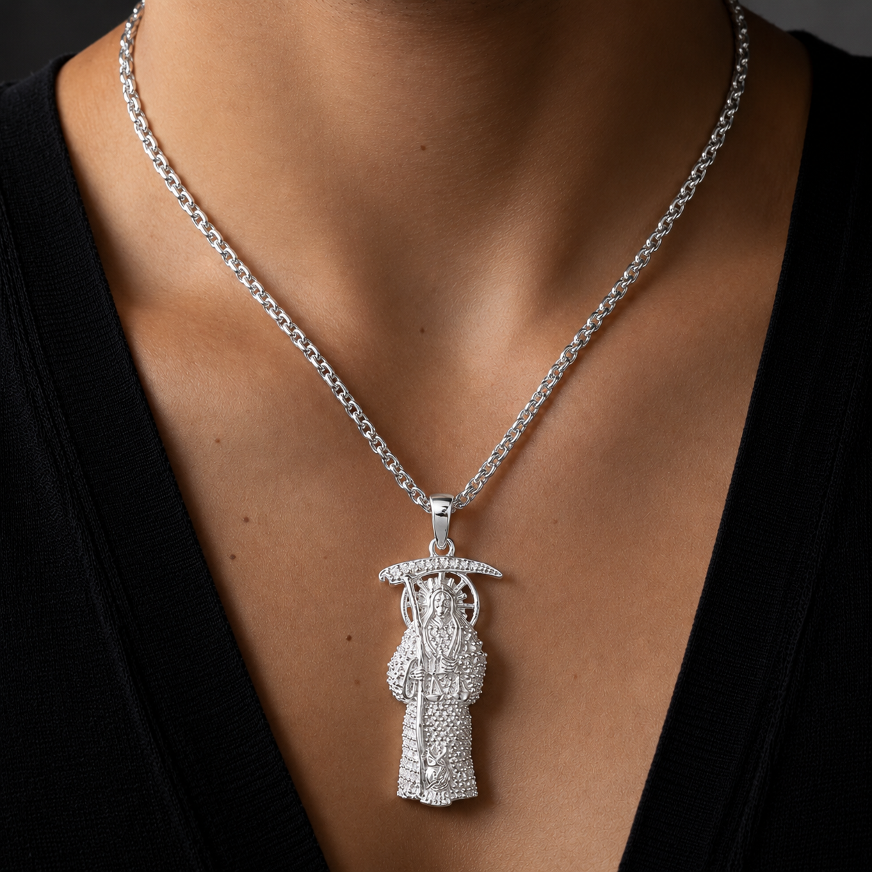 Dije Santa Muerte CZ Plata 925