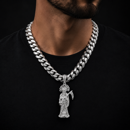 Santa Muerte CZ Sterling Silver Pendant