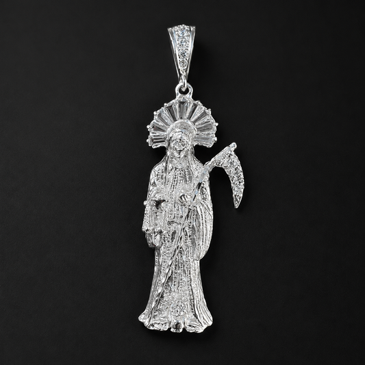 Santa Muerte CZ Sterling Silver Pendant