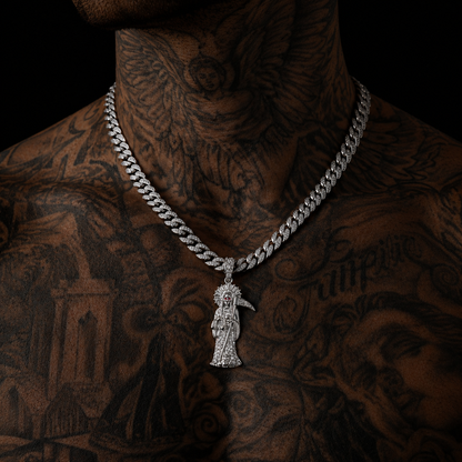Santa Muerte Red CZ 925 Silver Pendant