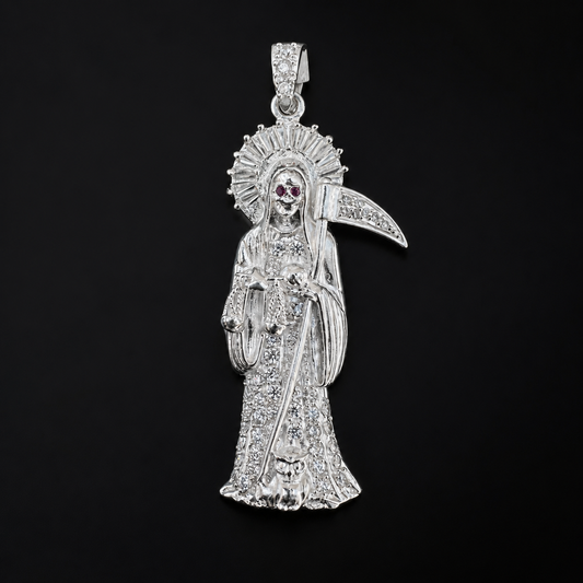 Santa Muerte Red CZ 925 Silver Pendant