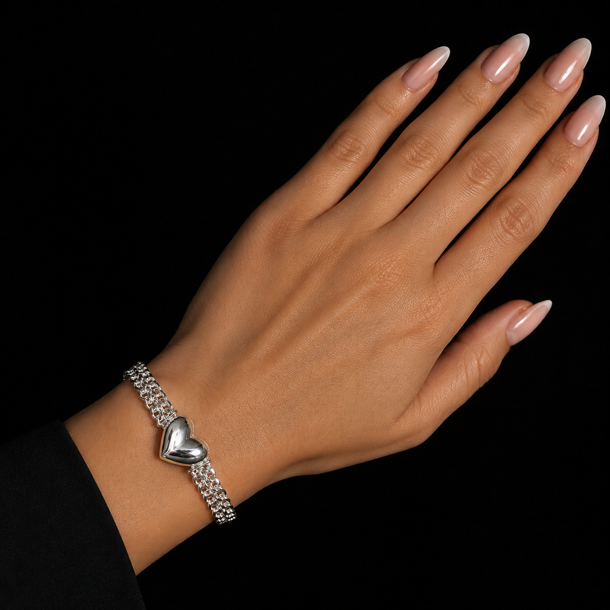 Two-Strand Petatillo Bracelet Heart Clasp 925 Sterling Silver