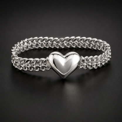 Two-Strand Petatillo Bracelet Heart Clasp 925 Sterling Silver