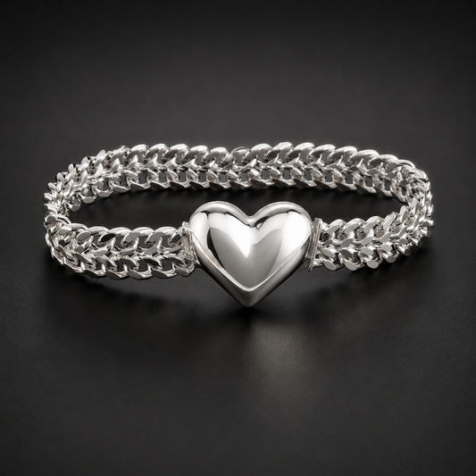 Two-Strand Petatillo Bracelet Heart Clasp 925 Sterling Silver