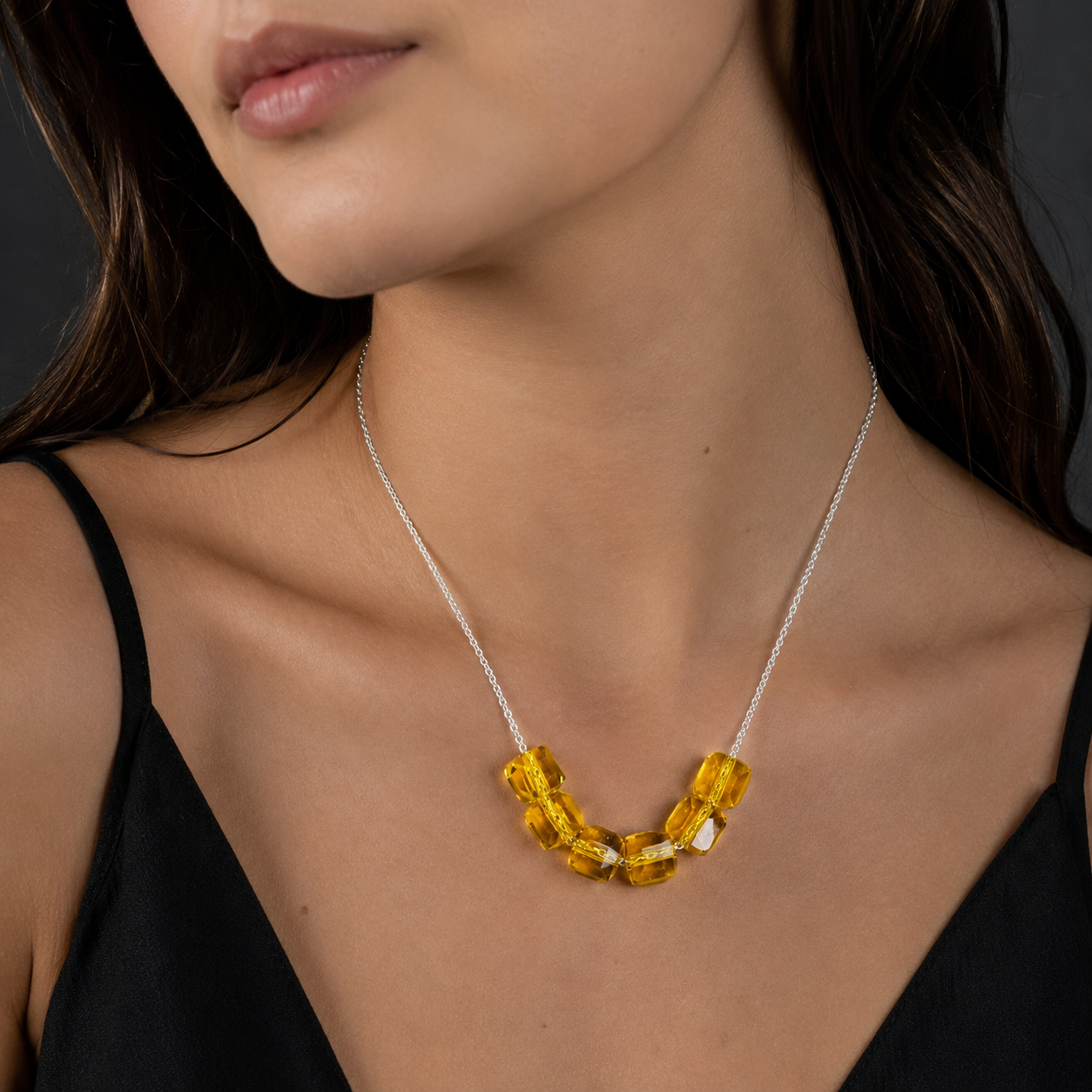 Amber Cubes 925 Silver Choker