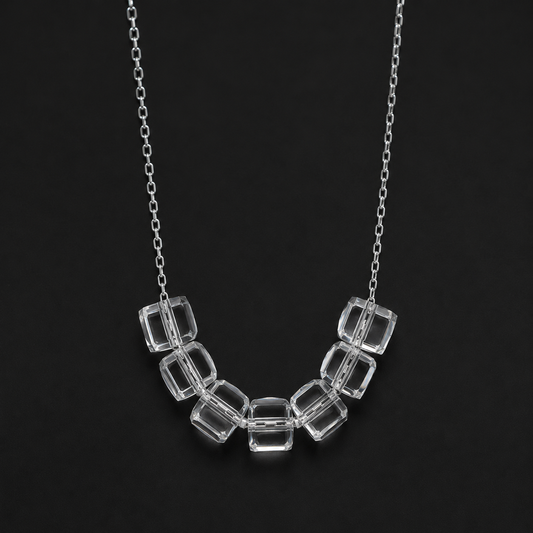 Clear Cube Necklace Sterling Silver 925