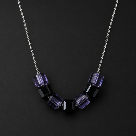 Necklace Black Violet Cubes Sterling Silver 925