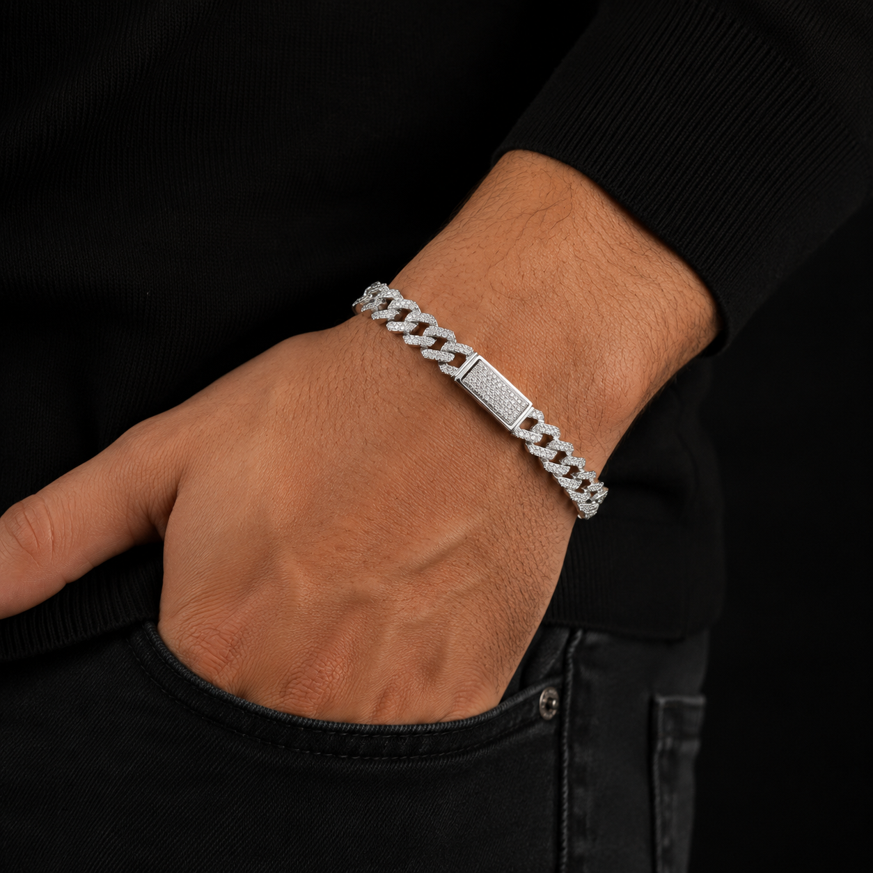 Pulso Eslabón Cuadrado CZ Plata 925