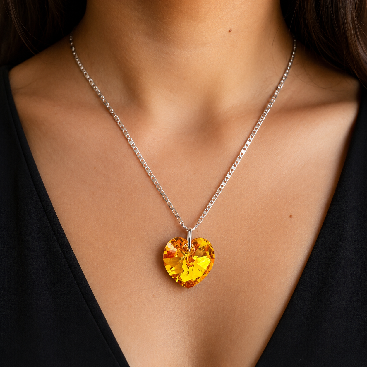 Amber Heart Silver 925 Set