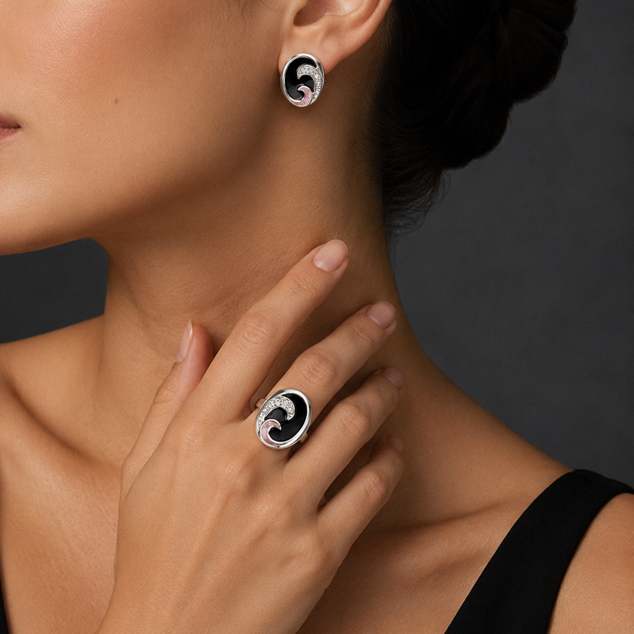 Set Espiral Negro Plata 925