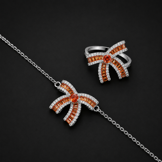 Orange Bow Set 925 Sterling Silver
