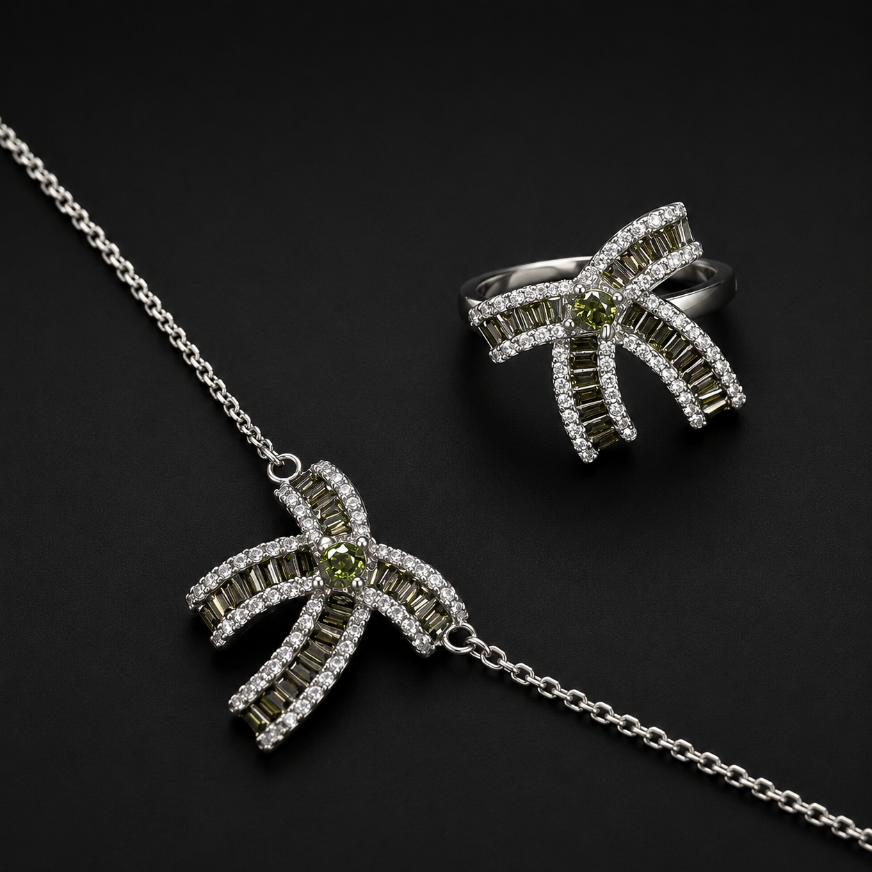 Set Moño Verde Plata 925
