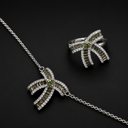 Set Moño Verde Plata 925