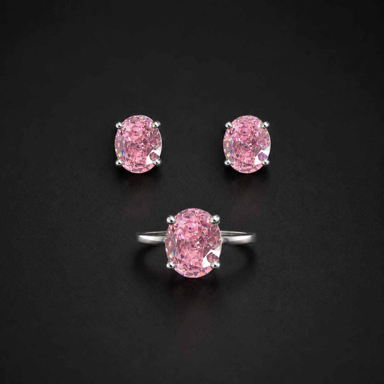 Set Oval Rosa Plata 925 Plata 925 mexicana - MEXA Jewelry