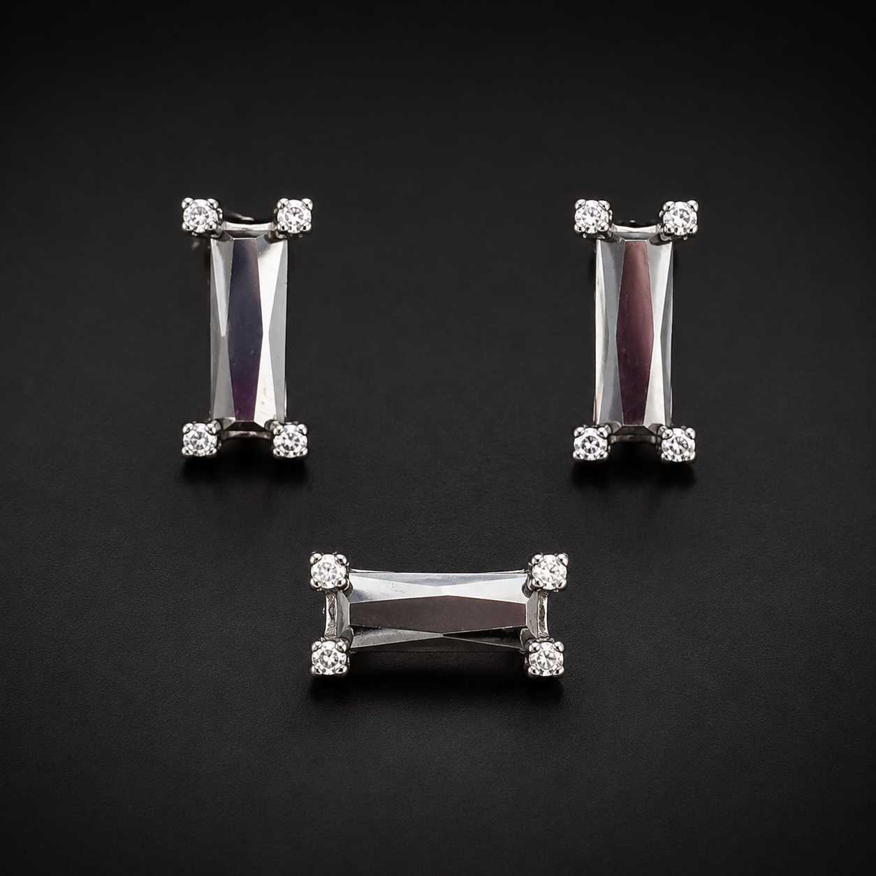 Sterling Silver Black Rectangular Set